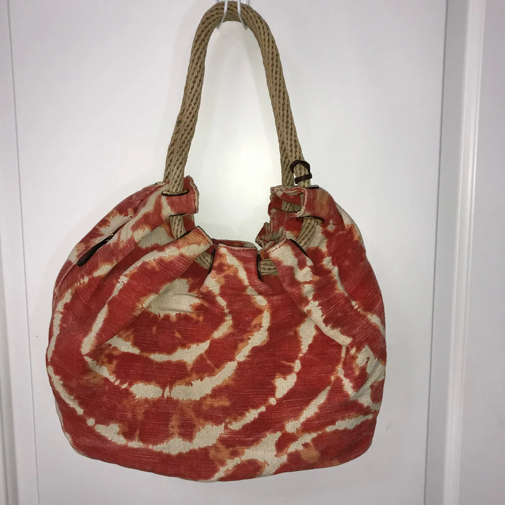 Michael Kors Canvas Tie Dye Red and Cream Tote EUC